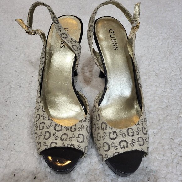 Guess Monogram tan brown slingback pumps heels 7.5 - Picture 1 of 5